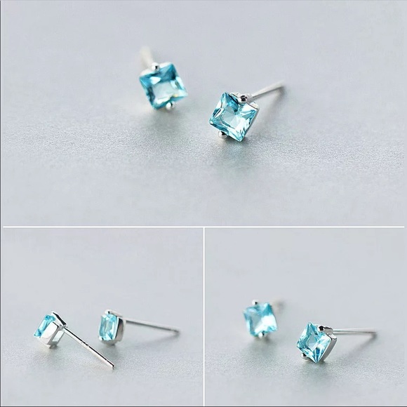 Sterling Silver Minimalist Blue Topaz Earrings, wow Earrings, cute Earrings. - Picture 4 of 5